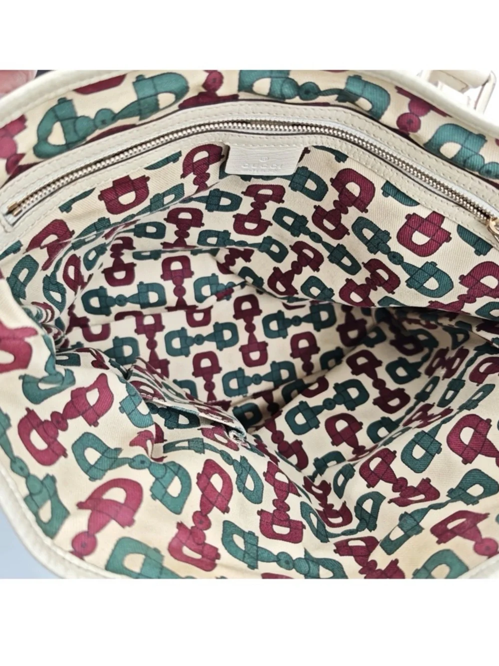 Gucci Beige GG Canvas Tote with Green-Red Stripe - Picture 9 of 14